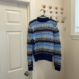 Nordic Style Handknit Mock Neck Sweater  Navy Blue Small